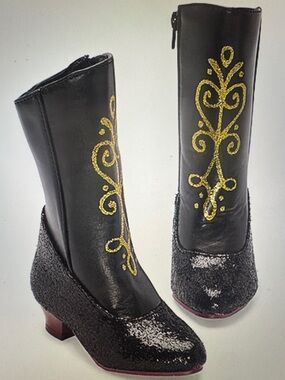 Disney Collection Frozen Anna Custom Boots, Black Glitter and Gold  size 2/3